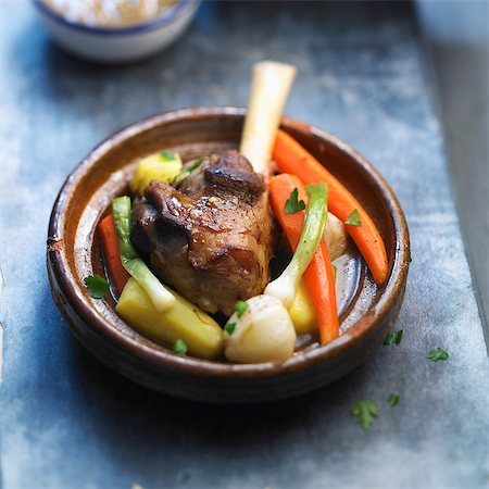 still life balance not object - Knuckle of lamb and vegetable Tajine Stock Photo - Rights-Managed, Code: 825-07076963