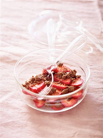 summer berry salad - Strawberry fruit salad with crumbled chocolate cookies Stock Photo - Rights-Managed, Code: 825-07077121