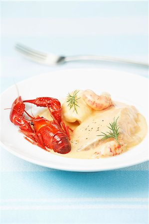 White fish fillets with crayfish sauce Stock Photo - Rights-Managed, Code: 825-07077751