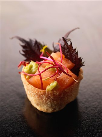 Salmon,shiso and beetroot sprout appetizer Stock Photo - Rights-Managed, Code: 825-07077832