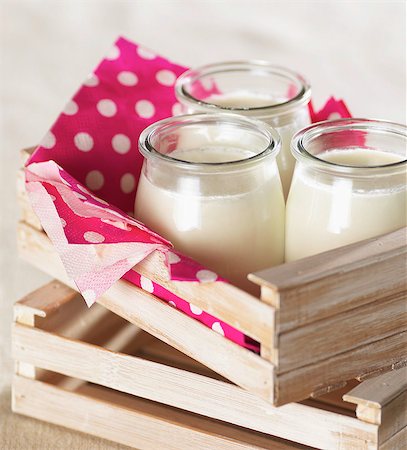 Glass pots of plain yoghurt Stock Photo - Rights-Managed, Code: 825-07077976