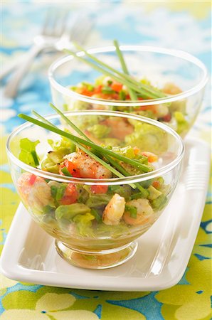 exotic fruit bowl - Avocado,shrimp and chive salad with tangerine juice Stock Photo - Rights-Managed, Code: 825-07078027