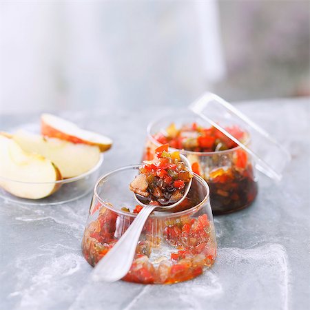 Pot of bell pepper chutney Stock Photo - Rights-Managed, Code: 825-07078069