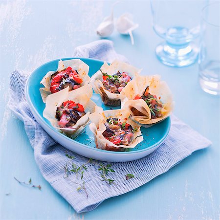 single aubergine - Confit vegetables in crisp casings Stock Photo - Rights-Managed, Code: 825-07078100