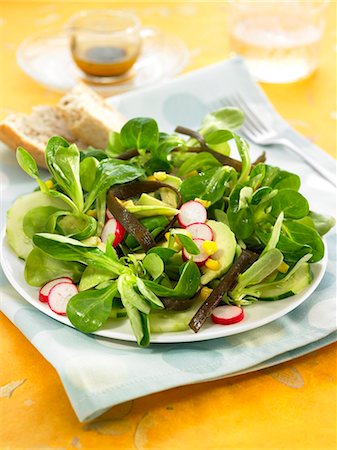 Corn lettuce,sea thong,avocado,radish and cucumber salad Photographie de stock - Rights-Managed, Code: 825-07522167