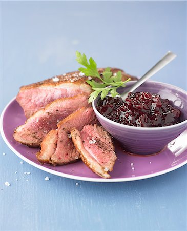 simsearch:825-02304591,k - Duck magret with sour griotte cherry chutney Stock Photo - Rights-Managed, Code: 825-07522563