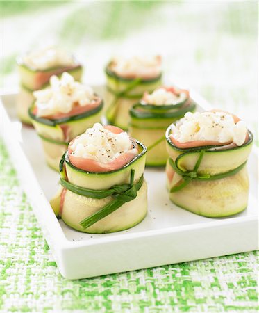 simsearch:652-07656411,k - Zucchini,Parma ham and rice appetizers Stock Photo - Rights-Managed, Code: 825-07522609