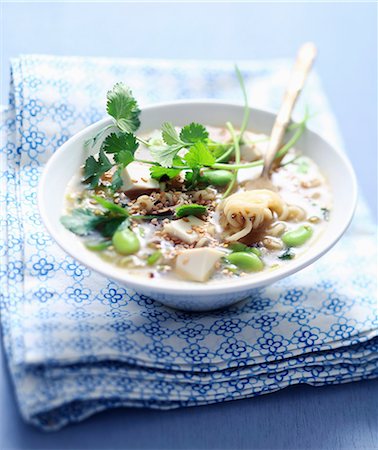 Soba noodle broth with tofu,broad beans and sesame seeds Stock Photo - Rights-Managed, Code: 825-07523013