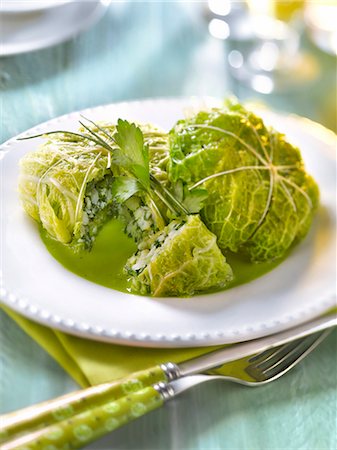 simsearch:652-05808503,k - Cabbage leaves stuffed with whiting and sorrel,green parsley sauce Photographie de stock - Rights-Managed, Code: 825-07523139