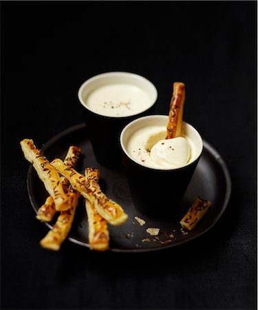foods for dip - Goat's cheese dip with poppyseed flaky pastry sticks Stock Photo - Rights-Managed, Code: 825-07649186