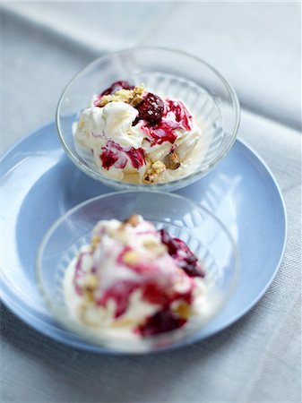 simsearch:652-07655421,k - Yoghurt ice cream with griotte sour cherries and crunchy almonds Stock Photo - Rights-Managed, Code: 825-07652734