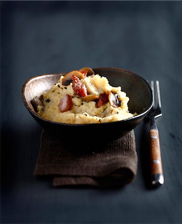 simsearch:825-07077414,k - Polenta with smoked salty bacon and mushrooms Stock Photo - Rights-Managed, Code: 825-07652757