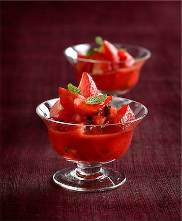 simsearch:652-07655572,k - Strawberry fruit salad with fresh mint Stock Photo - Rights-Managed, Code: 825-07652765