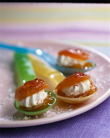 Apricots with almond cream and saffron jelly Stock Photo - Rights-Managed, Code: 825-02304877