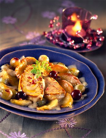 pan-fried foie gras with apple and grapes Stock Photo - Rights-Managed, Code: 825-02305963