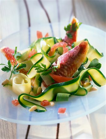 mullet and courgette ribbon salad Stock Photo - Rights-Managed, Code: 825-02306383