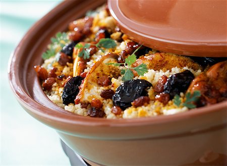 chicken, prune and almond tajine Stock Photo - Rights-Managed, Code: 825-02306439