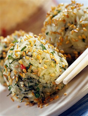 rice on chopstick - Thai rice balls with fresh herbs and ginger Stock Photo - Rights-Managed, Code: 825-02307421