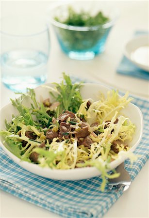 curly endive and beef salad Stock Photo - Rights-Managed, Code: 825-02307528