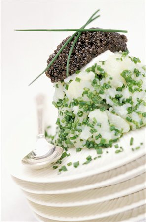 Mashed potatoes with dill and thick cream and caviar Stock Photo - Rights-Managed, Code: 825-02307789