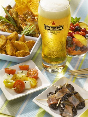 ramekin - Selection of tapas and glass of beer Stock Photo - Rights-Managed, Code: 825-02308685