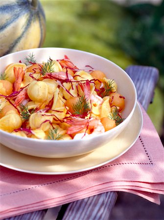 pasta with prawns and melon Stock Photo - Rights-Managed, Code: 825-02302556