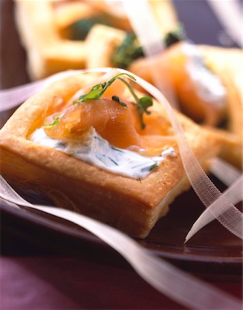 smoked salmon - salmon in puff pastry Stock Photo - Rights-Managed, Code: 825-02303073