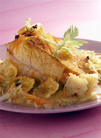 roasted fish - roast turbot and tumeric stock Stock Photo - Rights-Managed, Code: 825-02303728