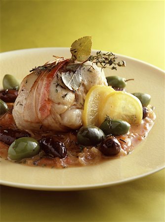 quinea fowl roll in banyuls with olives and black pepper Stock Photo - Rights-Managed, Code: 825-02303729