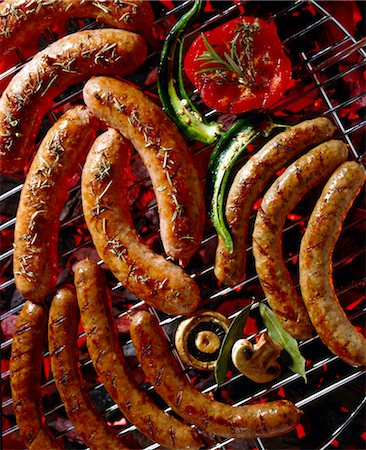 fungus food - Sausages cooking on the barbecue Stock Photo - Rights-Managed, Code: 825-03626873