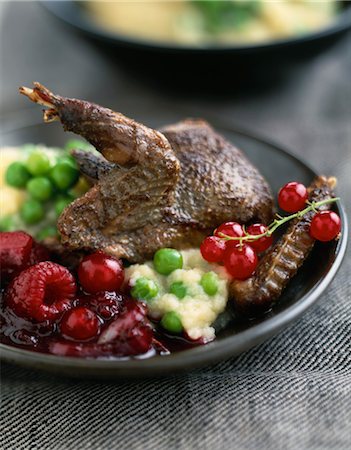 pigeon - Pigeon with summer fruit and celery purée with peas Stock Photo - Rights-Managed, Code: 825-03627557