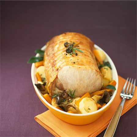 simsearch:825-02303718,k - Rôti de porc avec pommes de terre et champignons Photographie de stock - Rights-Managed, Code: 825-03628704