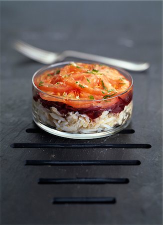 Cod,red onion and tomato Parmentier Stock Photo - Rights-Managed, Code: 825-03628979