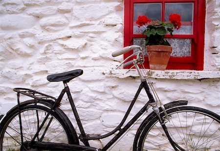 Bunratty Folk Park, County Clare, Ireland; Cottage window and bicycle Stock Photo - Rights-Managed, Code: 832-02255363