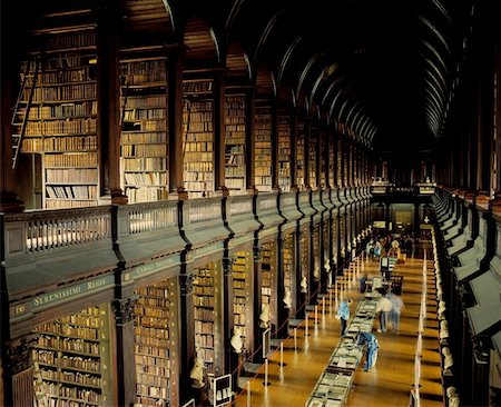 Longue salle bibliothèque, Trinity College, Dublin, Irlande Photographie de stock - Rights-Managed, Code: 832-02252463