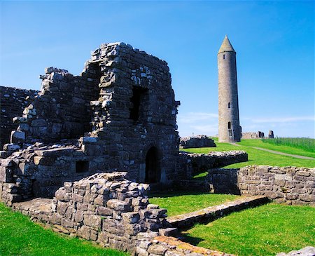 Devenish Monastic Site, Co Fermanagh, Ireland, 12th Century round tower and ruins of an Augustinian Abbey Stock Photo - Rights-Managed, Code: 832-02253387