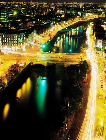 Aerial View Of River Liffey, O'ConnellBridge & Halfpenny, Bridge At Night Stock Photo - Rights-Managed, Code: 832-02253822