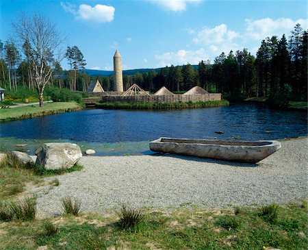 reproduction in architecture - Round Tower & Crannog, Ulster History Park, Near Omagh, Co Tyrone, Ireland Stock Photo - Rights-Managed, Code: 832-03232506