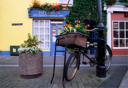 storefronts with flowers - Athlone, County Westmeath, Ireland; Village sidewalk Stock Photo - Rights-Managed, Code: 832-03232977