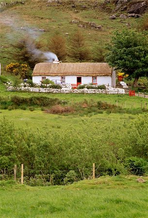 smoke house - Glengesh Valley, County Donegal, Ireland; Thatched cottage in valley Stock Photo - Rights-Managed, Code: 832-03233026