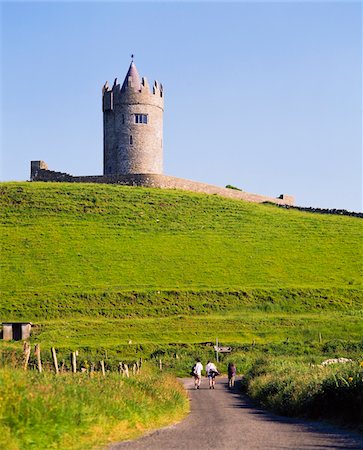 doolin - Doonagore Castle, Doolin, County Clare, Ireland; People on path to historic castle Stock Photo - Rights-Managed, Code: 832-03233121