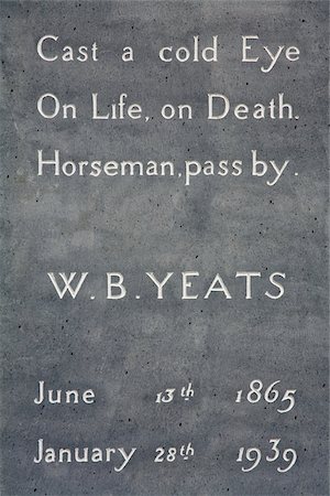 Headstone of W. B. Yeats, Drumcliffe, County Sligo, Ireland Stock Photo - Rights-Managed, Code: 832-03233790