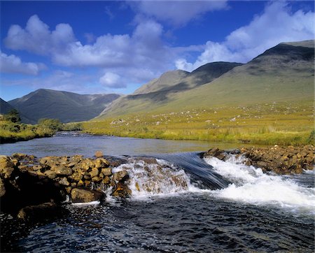 River flowing between mountains, Mweelrea, County Mayo, Republic Of Ireland Stock Photo - Rights-Managed, Code: 832-03358576
