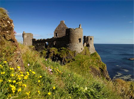 Ruins of a castle on a hill, Dunluce Castle, County Antrim, Northern Ireland Stock Photo - Rights-Managed, Code: 832-03358593