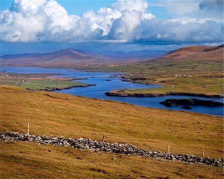 High angle view of river flowing through a landscape, Valencia Island, County Kerry, Republic Of Ireland Stock Photo - Rights-Managed, Code: 832-03358612