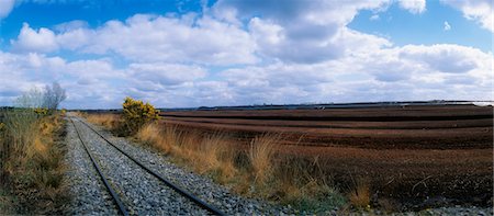 Voie étroite voie ferrée traversant un paysage, Blackwater Bog, Co. Offaly, Irlande Photographie de stock - Rights-Managed, Code: 832-03358699