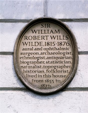 No 1 Merrion Square, Dublin, Co Dublin, Ireland; Plaque For Sir William Wilde Stock Photo - Rights-Managed, Code: 832-03639623