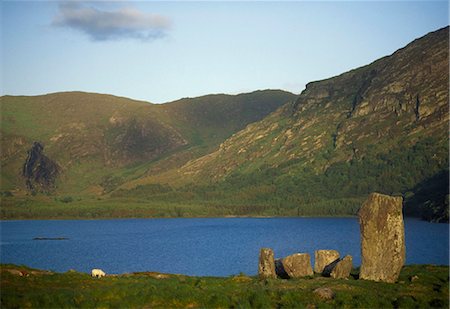 standing stones of ireland - Lough Inchiquin, Co Kerry, Ireland; Standing Stones Next To A Lake Stock Photo - Rights-Managed, Code: 832-03640375