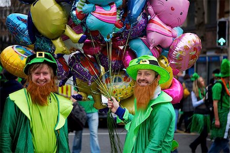 dublin city - Dublin, Ireland; Men Dressed As Leprechauns Holding Balloons On The Street On Saint Patrick's Day Stock Photo - Rights-Managed, Code: 832-03640978