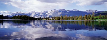 pines lake canada - Rockies reflected in Lake Beauvert Stock Photo - Rights-Managed, Code: 832-03724343